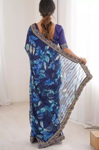 blue marble patta stylish festive special saree