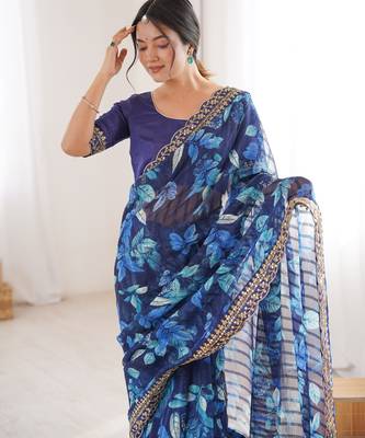 blue marble patta stylish festive special saree 3