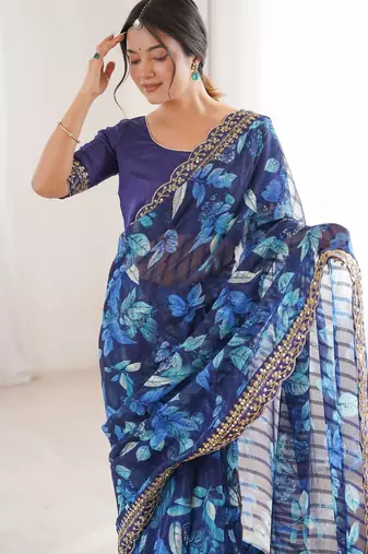 blue marble patta stylish festive special saree