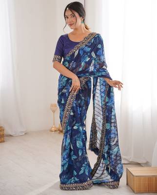 blue marble patta stylish festive special saree 4