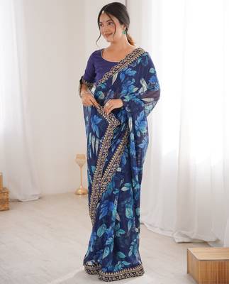 blue marble patta stylish festive special saree 5
