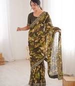 mahendi color marble patta fabric stylish festive special saree