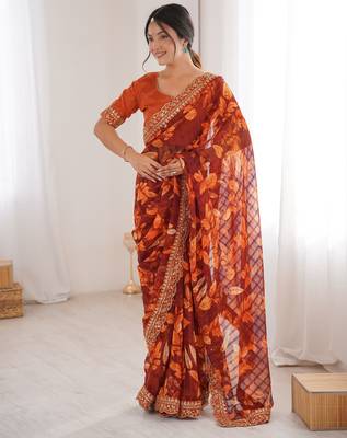 orange marble patta stylish festive special saree 1