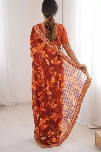 orange marble patta stylish festive special saree