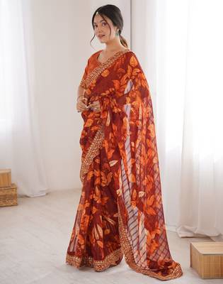orange marble patta stylish festive special saree 4