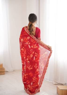 red marble patta stylish festive special saree 2