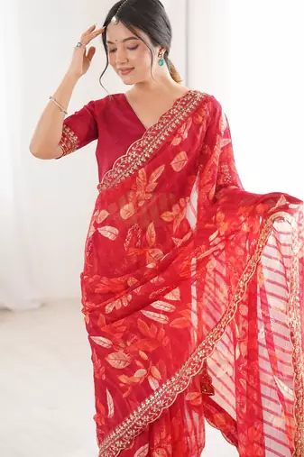 red marble patta stylish festive special saree