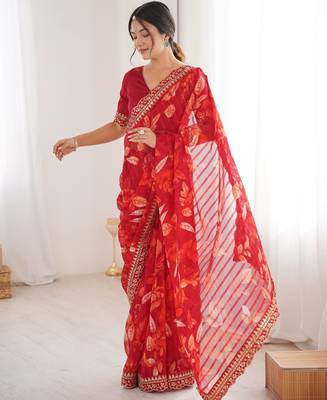 red marble patta stylish festive special saree 4