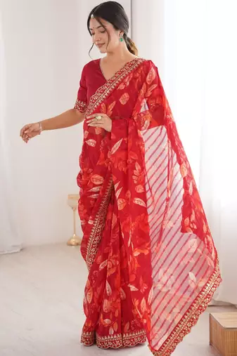 red marble patta stylish festive special saree