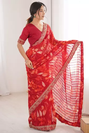 red marble patta stylish festive special saree