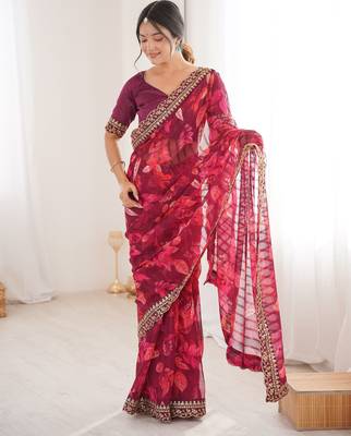 wine marble patta stylish festive special saree 1