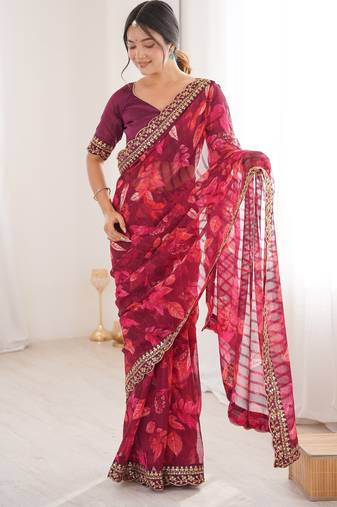 wine color marble patta fabric stylish festive special saree