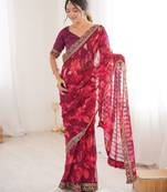 wine color marble patta fabric stylish festive special saree