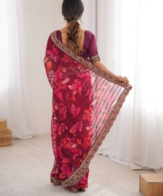 wine marble patta stylish festive special saree 2
