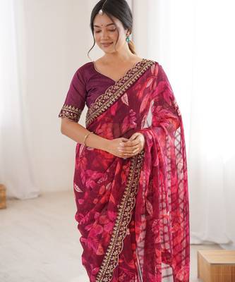 wine marble patta stylish festive special saree 3