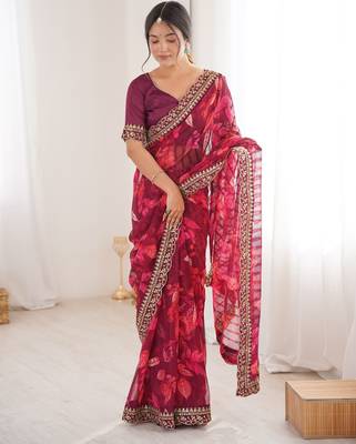 wine marble patta stylish festive special saree 4