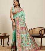 sea green color beautiful silk blend blended meenakari designer ethnic partywear saree