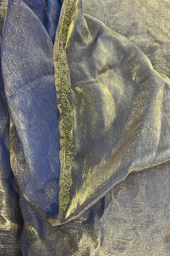 Light blue color fendy chiffon saree with running blouse