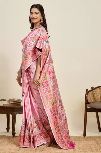 pink silk blend meenakari ethnic partywear saree