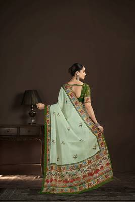pista green crepe silk blend foil printed saree 2