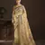 beige crepe silk blend fabric designer foil printed saree