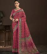 red color crepe silk blend fabric designer foil printed saree