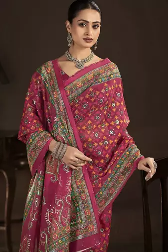 red crepe silk blend foil printed saree