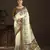 cream color crepe silk blend fabric designer foil printed saree