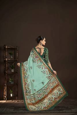 sky blue crepe silk blend foil printed saree 2