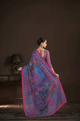 blue crepe silk blend foil printed saree 2