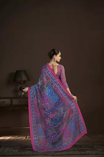 blue crepe silk blend foil printed saree