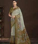 pista   color crepe silk blend fabric designer foil printed saree