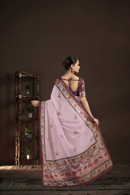 pink crepe silk blend foil printed saree 2
