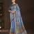 blue color crepe silk blend fabric designer foil printed saree