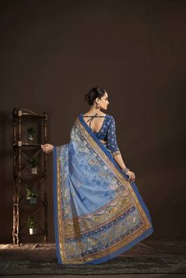 blue crepe silk blend foil printed saree 2