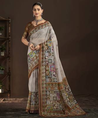 off white crepe silk blend foil printed saree 1