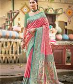 pink color kanjivaram silk blend ethnic fancy meenakari designer saree