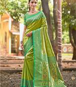 olive color kanjivaram silk blend ethnic fancy meenakari designer saree