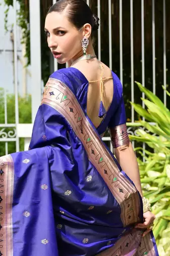 blue faux banarasi silk blend partywear saree