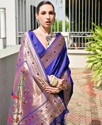 blue faux banarasi silk blend partywear saree 3