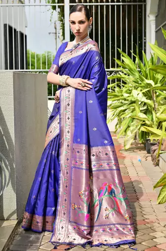 blue faux banarasi silk blend partywear saree