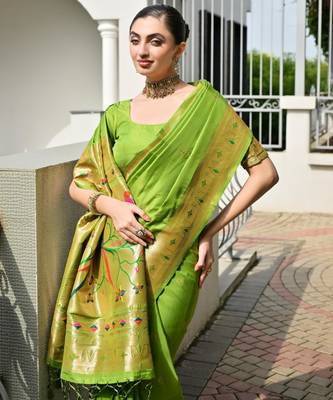 mahendi faux banarasi silk blend partywear saree 3