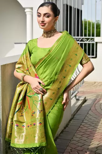 mahendi faux banarasi silk blend partywear saree