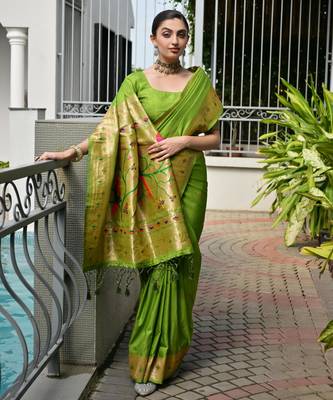 mahendi faux banarasi silk blend partywear saree 4
