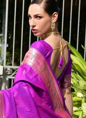 purple faux banarasi silk blend partywear saree 2
