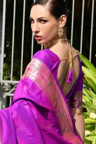 purple faux banarasi silk blend partywear saree