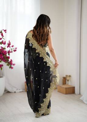 black chiffon embroidered saree 3