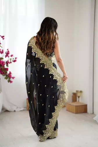 black chiffon embroidered saree