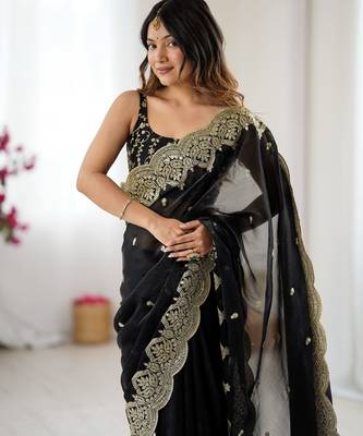 black chiffon embroidered saree 4