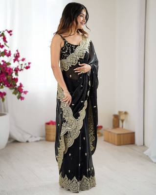 black chiffon embroidered saree 5
